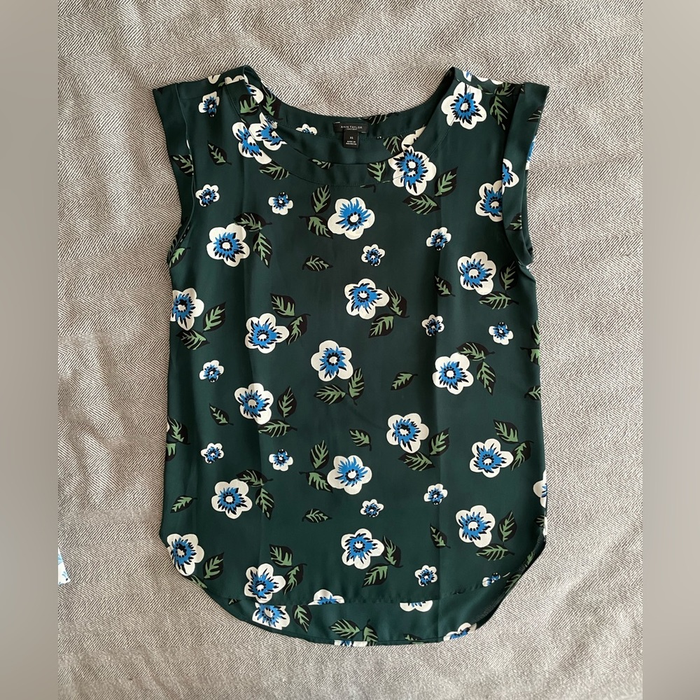 Ann Taylor Factory Green Floral Blouse Tank Shell  XS